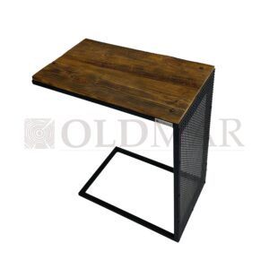 drewniany stolik pomocniczy, metal